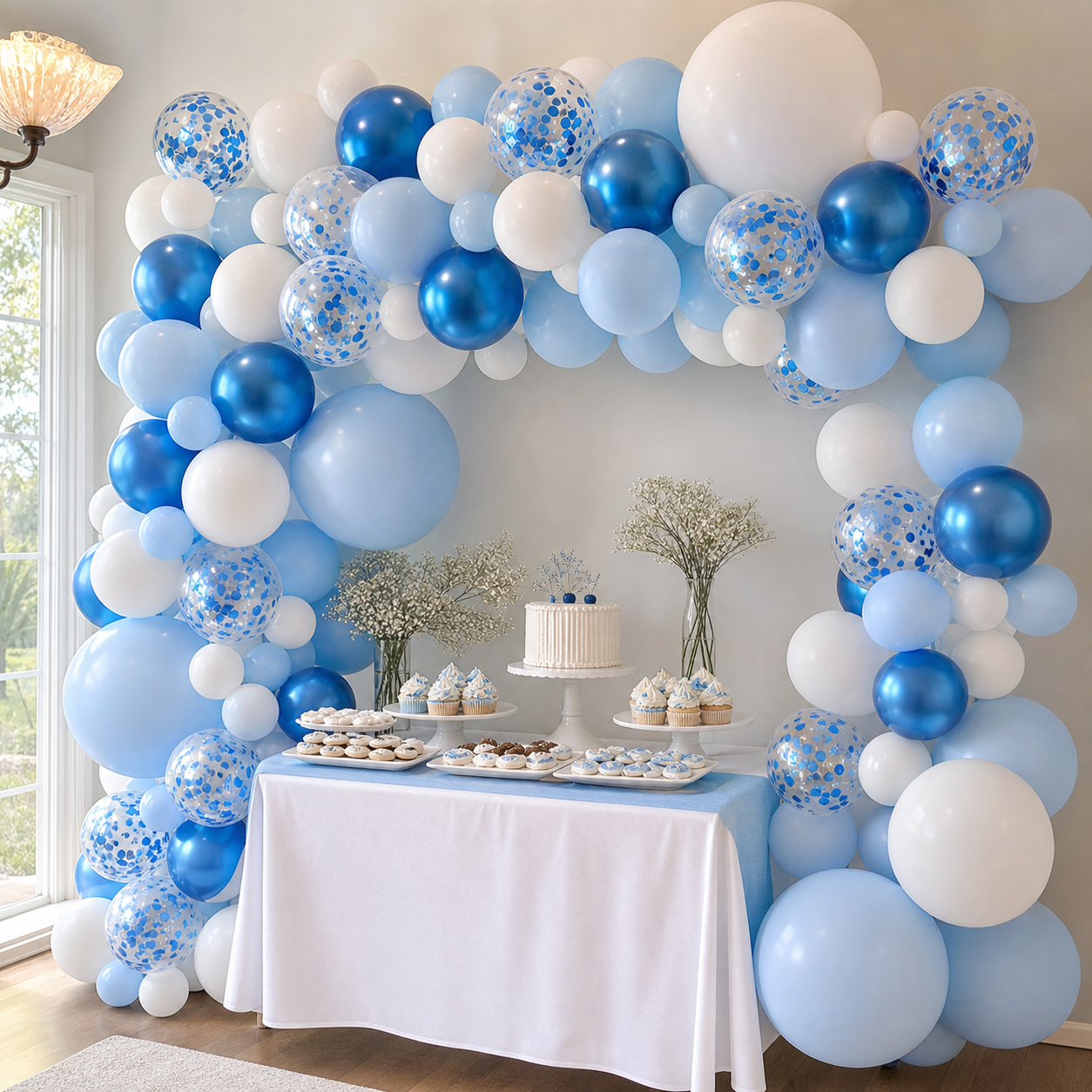 Blue and white balloon garland arch kit