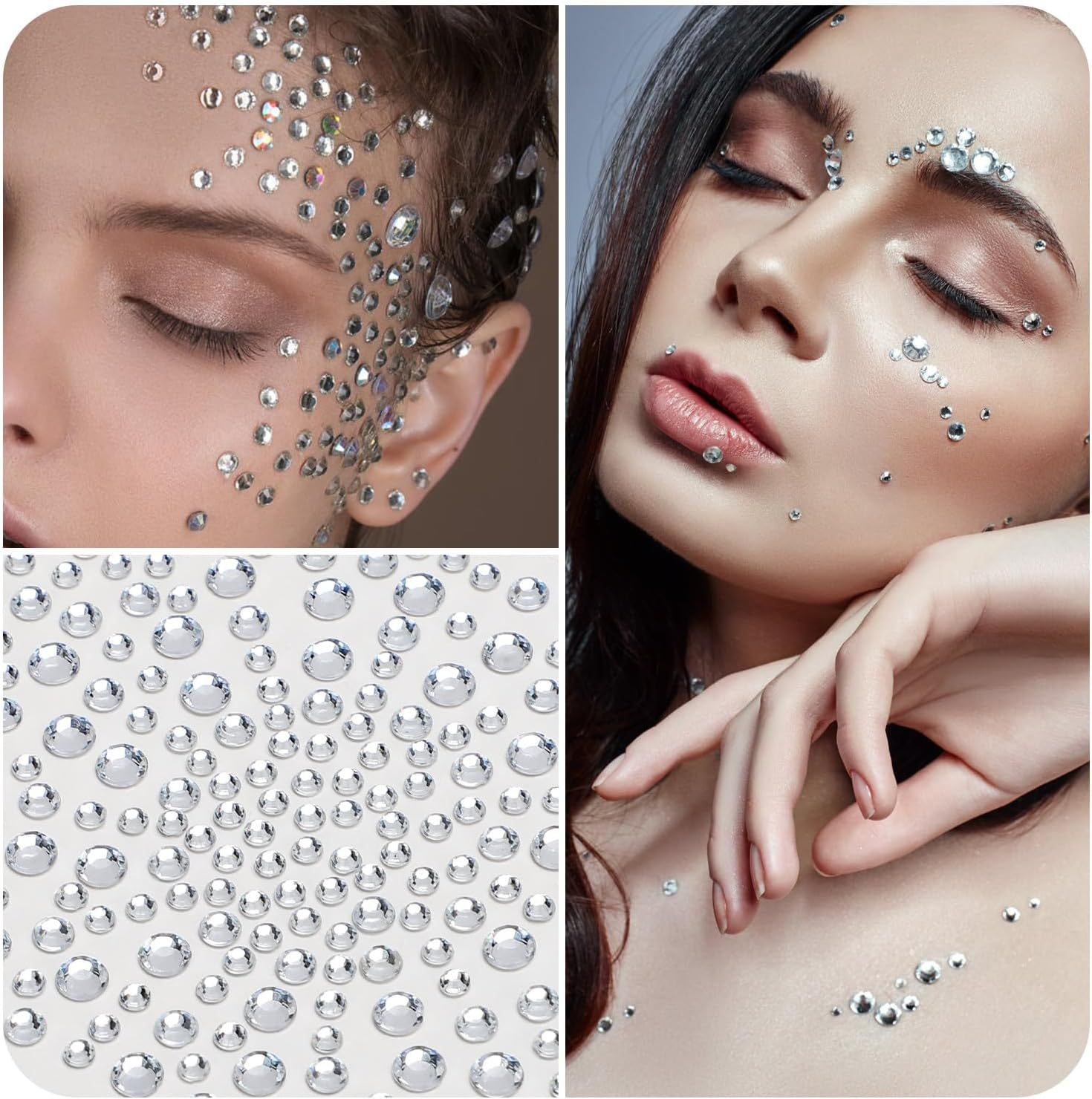 clear rhinestone face gems close-up