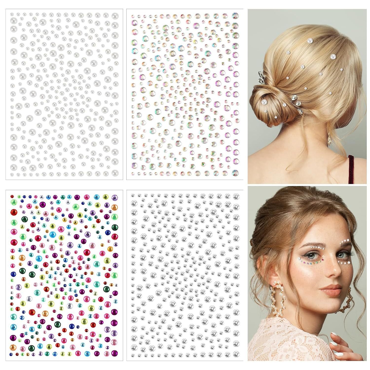 4 Sheets Face Gems and Rhinestone Stickers Set