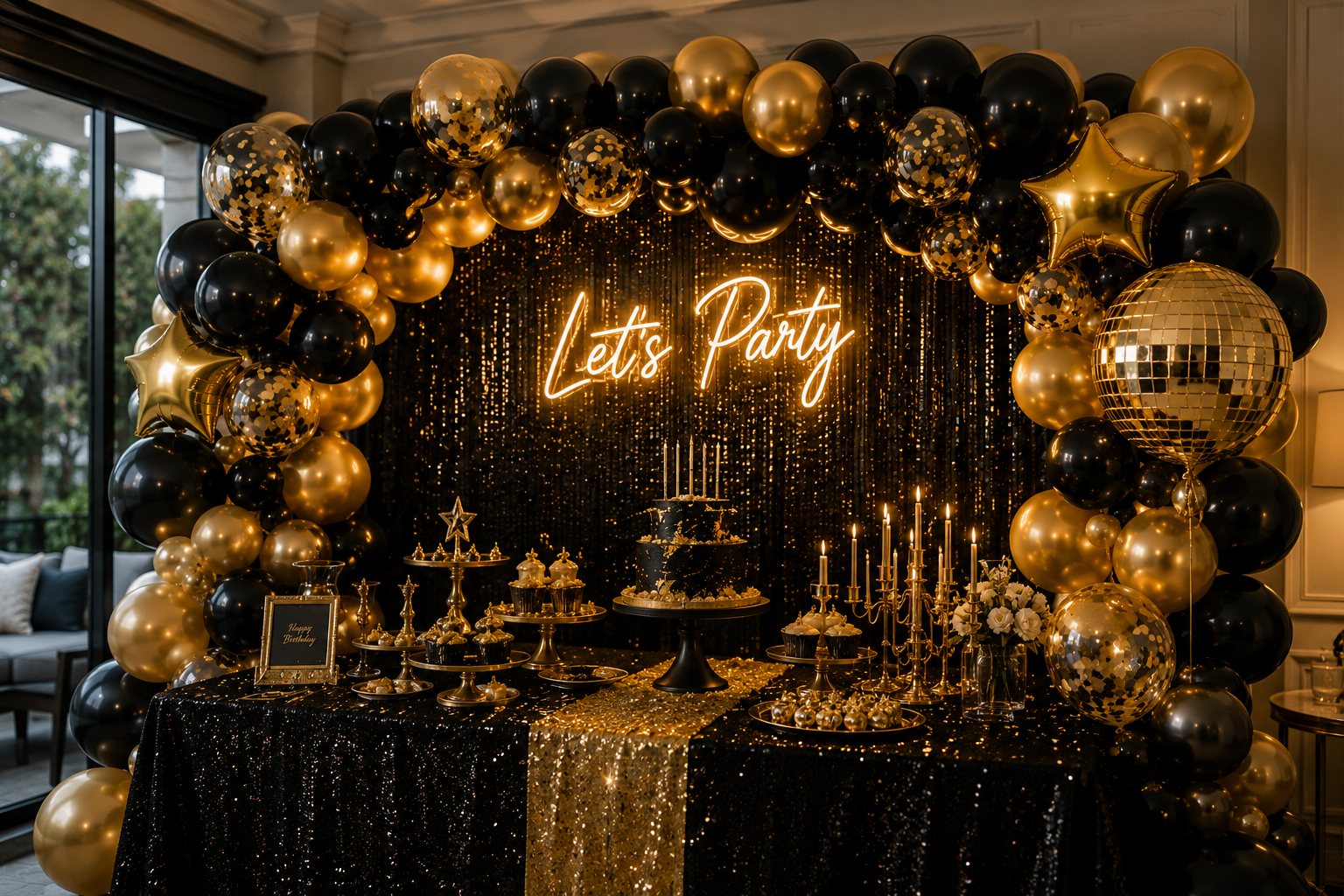 Birthday party backdrop with balloons