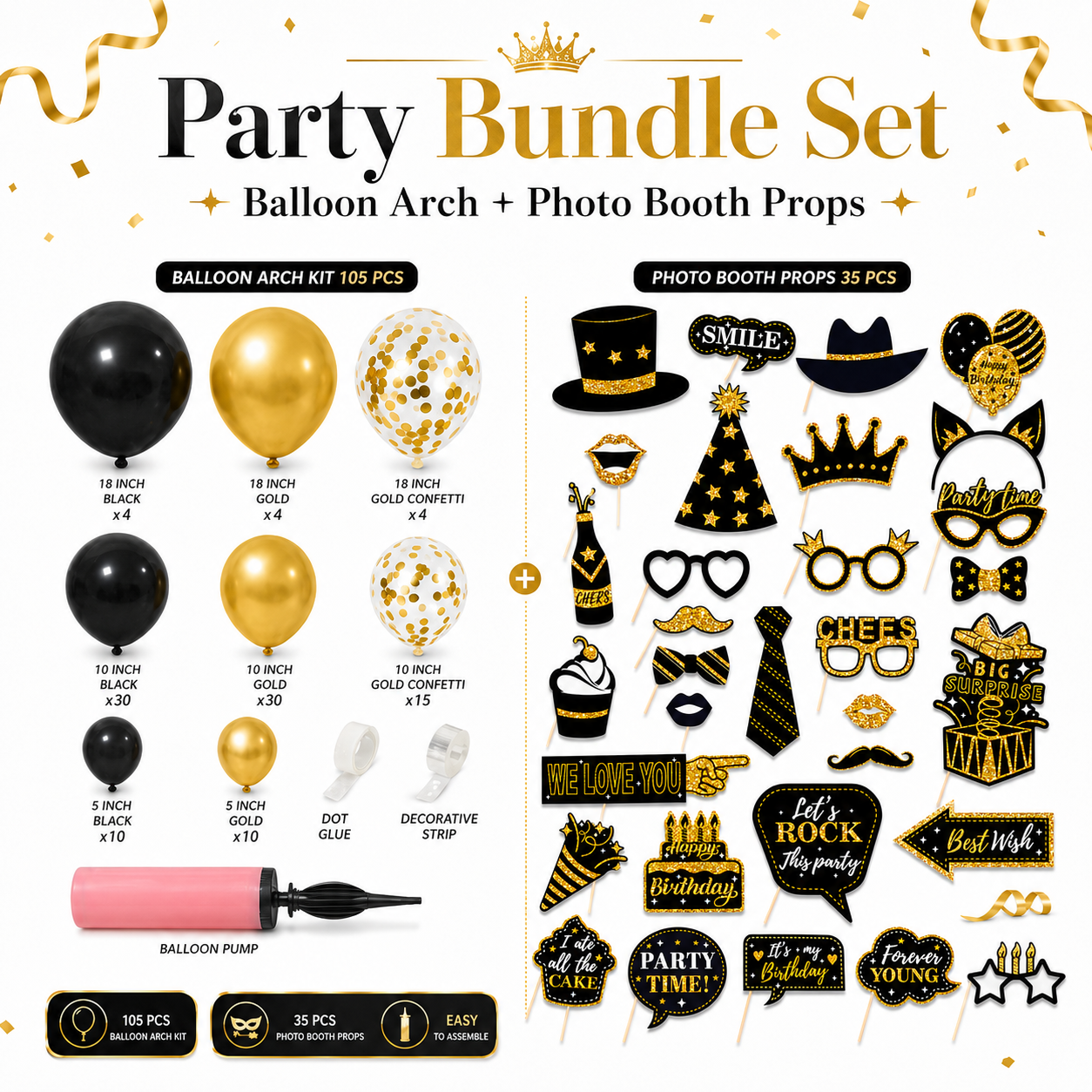 Black and gold party bundle set includes