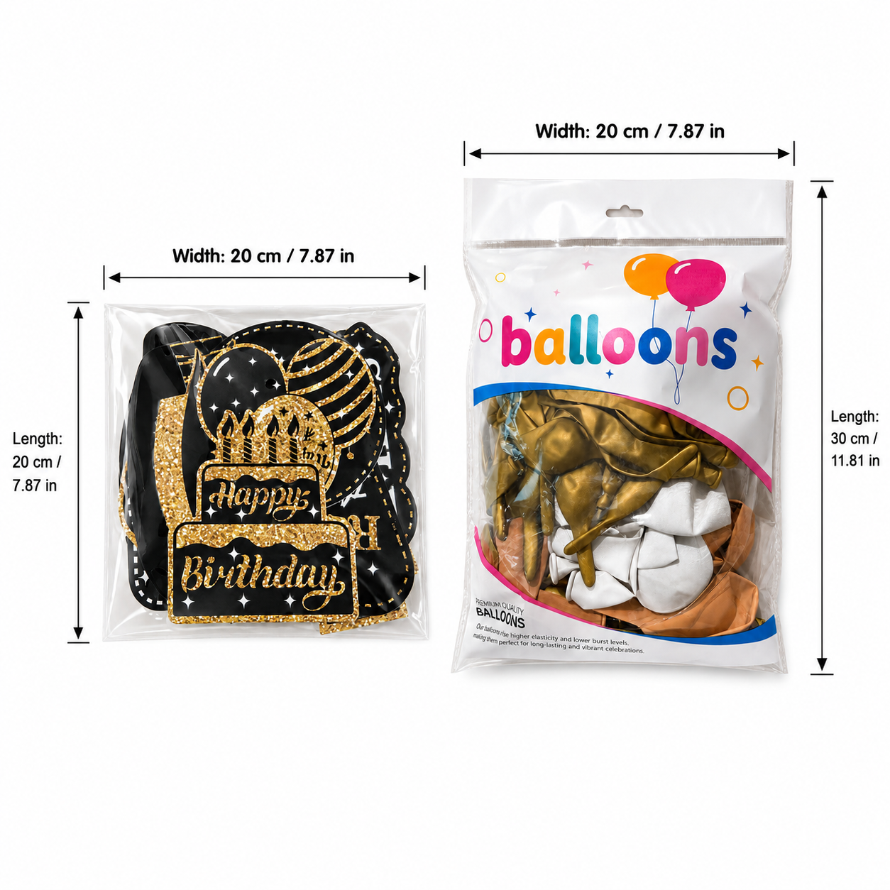 Black and gold party bundle package size