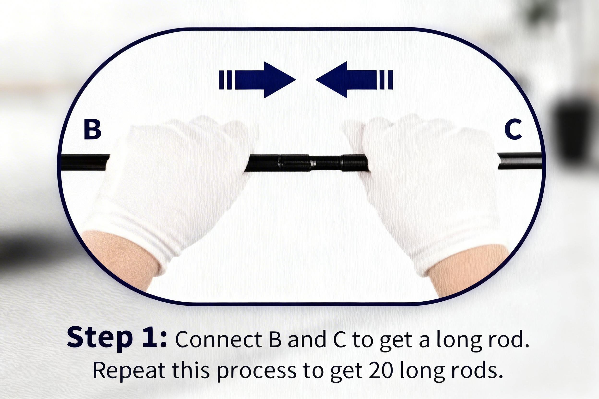 Step one connecting two rod sections to form each long horizontal rod