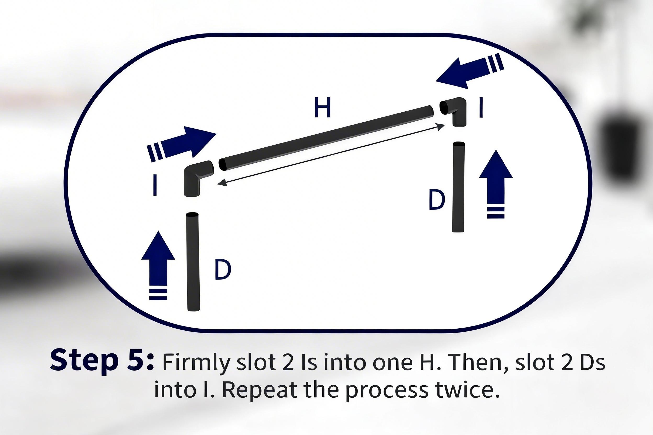 Step five connecting the upper horizontal handle pieces to upright rods