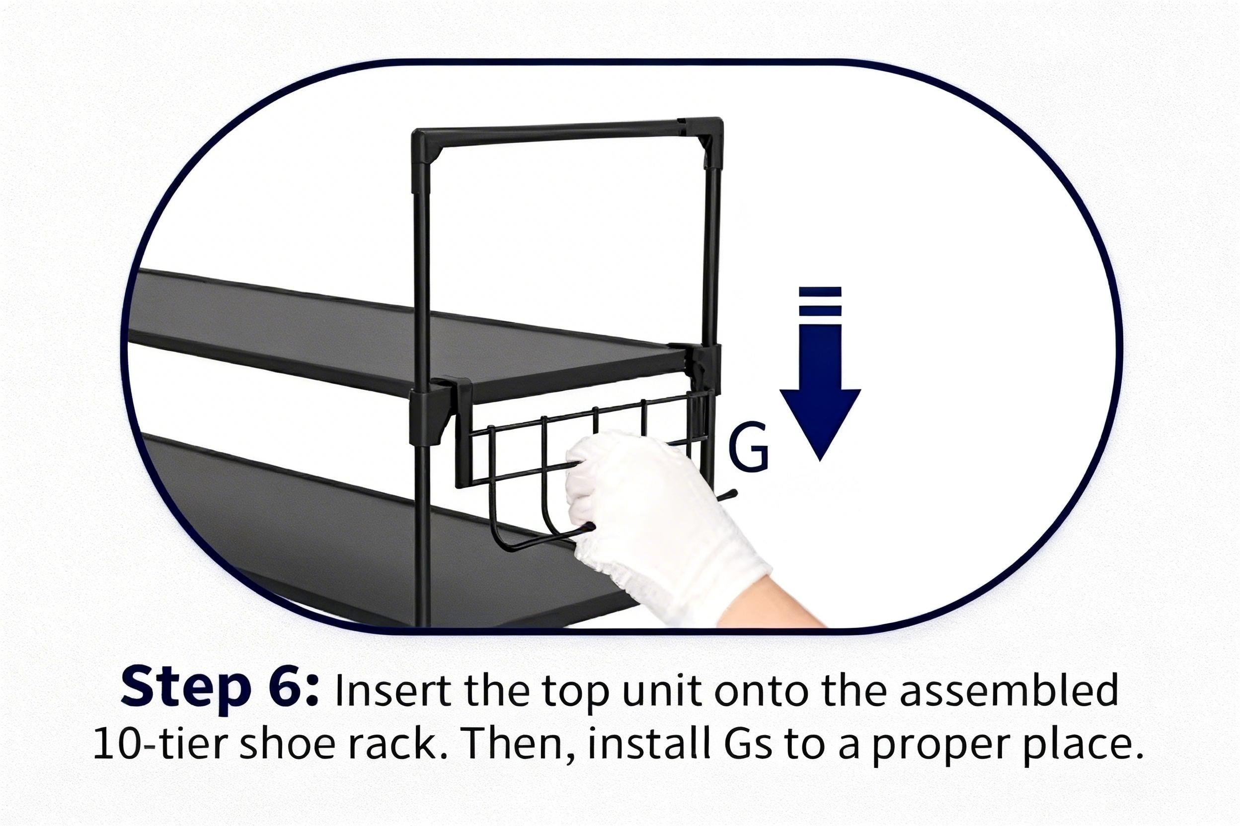 Step six installing the completed top section and accessory hooks