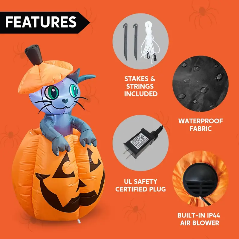 Stakes, strings, plug, blower, and fabric details
