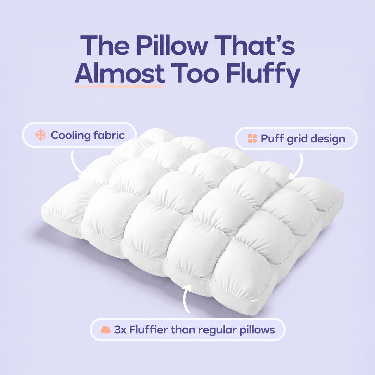 White pillow with puff-grid surface design