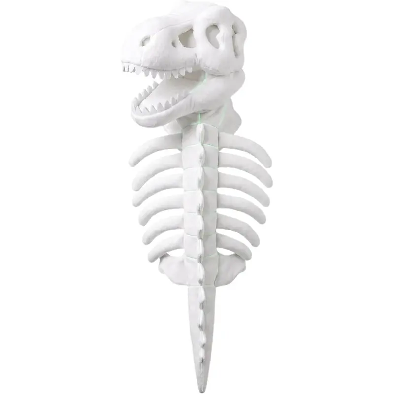 White dinosaur skeleton plush costume on a white background