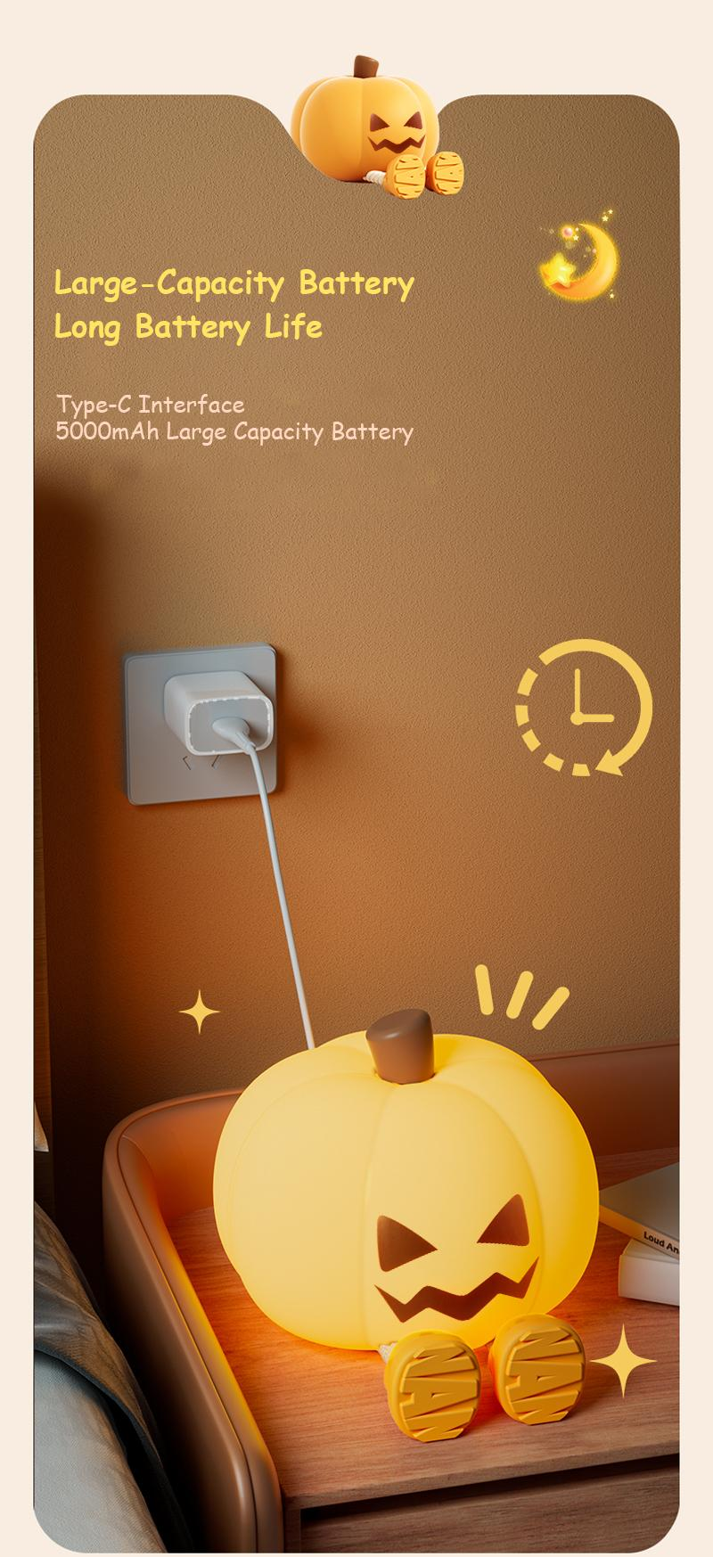 Type-C rechargeable Halloween pumpkin lamp with a 5000mAh battery