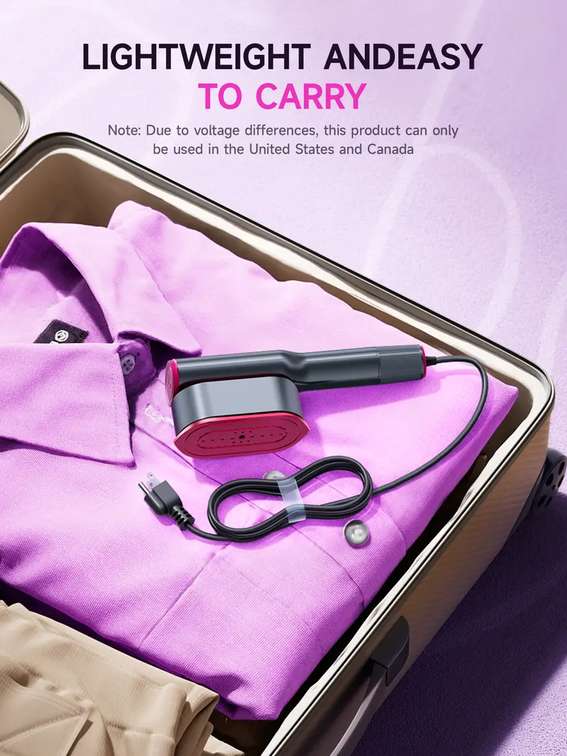 Folded garment steamer packed in a suitcase for travel