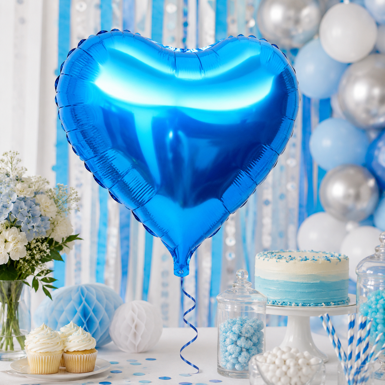 Blue heart balloon party inspiration