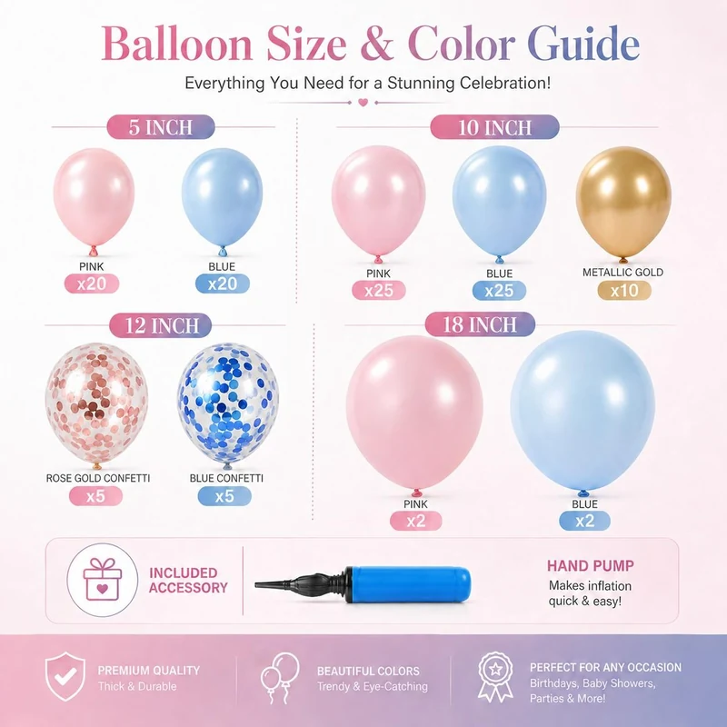 Guide to balloon sizes and pastel colors